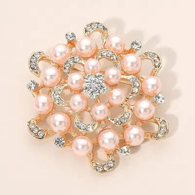 Fashnzfab Pearl Crystal Flower Pin Brooch In Silver