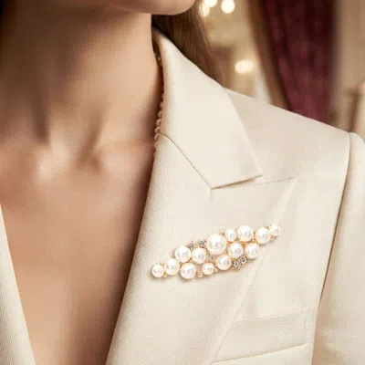 Fashnzfab Pearl Crystal Pin Brooch In White
