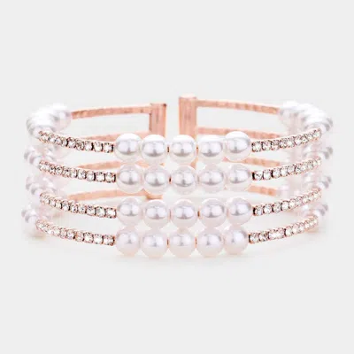Fashnzfab Pearl Crystal Rhinestone Statement Cuff Evening Bracelet In Multi