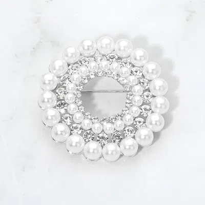 Fashnzfab Pearl Crystal Circle Pin Brooch In Multi