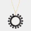 Fashnzfab Pearl Detail Celluloid Acetate Open Circle Pendant Necklace In Black