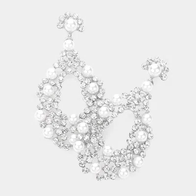 Fashnzfab Pearl Detail Rhinestone Open Teardrop Evening Earrings In Multi