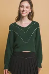 Shop Fashnzfab Pearl Details Sweater In Green