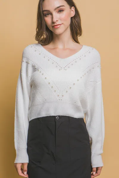 Fashnzfab Pearl Details Sweater In White