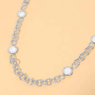 Fashnzfab Pearl Disc Station Link Chain Long Necklace In Metallic