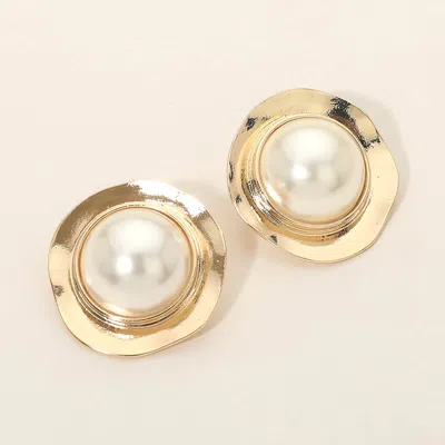 Fashnzfab Pearl Dome Round Frame Earrings In Burgundy