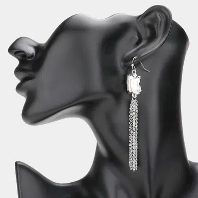 Fashnzfab Pearl Drop Chain Tassel Earrings In Black