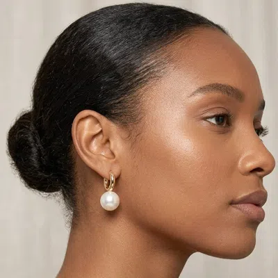 Fashnzfab Pearl Drop Chunky Huggie Hoop Earrings In Multi