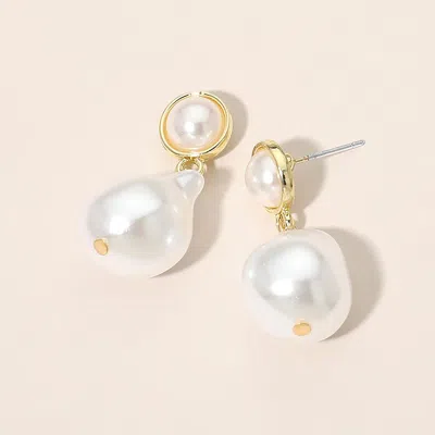 Fashnzfab Pearl Drop Earrings In Metallic
