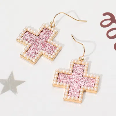 Fashnzfab Pearl Edge Sparkle Cross Dangle Earrings In Multi