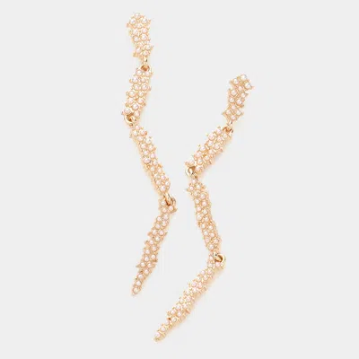 Fashnzfab Pearl Embellished Abstract Metal Link Dangle Earrings In Brown