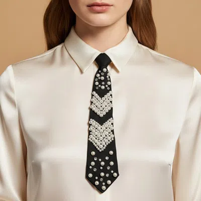 Fashnzfab Pearl Embellished Adjustable Tie Necklace In Yellow