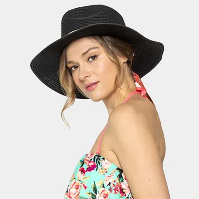 Fashnzfab Pearl Embellished Aztec Band Panama Sun Hat In Black