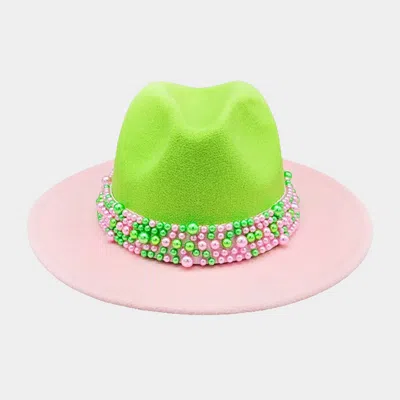 Fashnzfab Pearl Embellished Band Pointed Color Block Fedora Hat In Multi