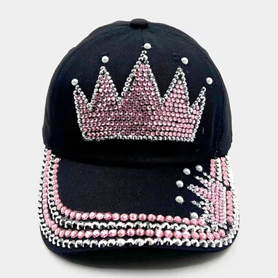 Fashnzfab Pearl Embellished Bling Crown Studded Baseball Cap In Black