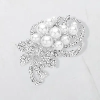 Fashnzfab Pearl Embellished Bouquet Pin Brooch In Metallic
