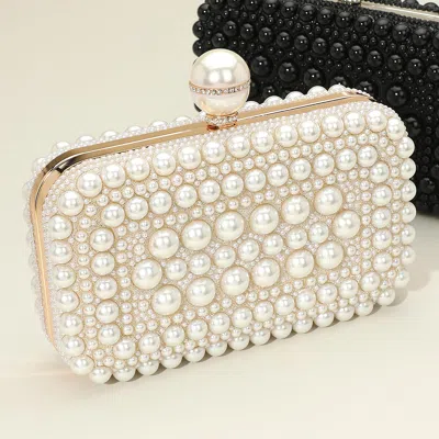 Fashnzfab Pearl Embellished Box Clutch Evening Bag / Crossbody Bag In Multi