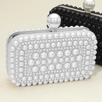 Fashnzfab Pearl Embellished Box Clutch Evening Bag / Crossbody Bag In White