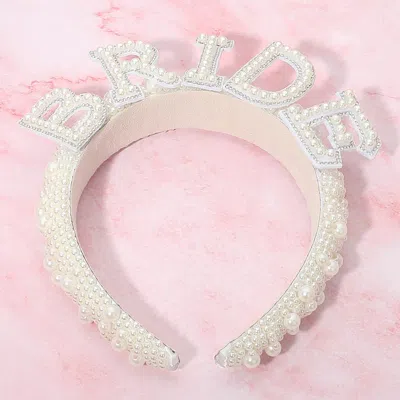 Fashnzfab Pearl Embellished Bride Statement Headband In Silver