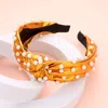 Fashnzfab Pearl Embellished Burnout Knot Headband In Yellow