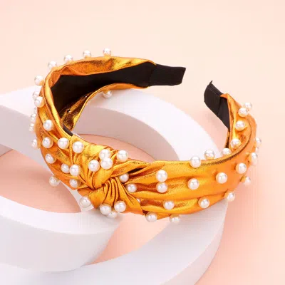 Fashnzfab Pearl Embellished Burnout Knot Headband In Yellow