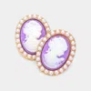Fashnzfab Pearl Embellished Cameo Stud Earrings In Purple