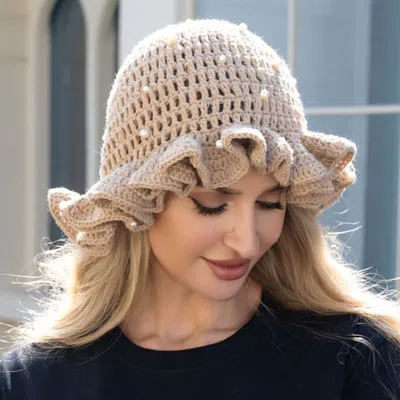 Fashnzfab Pearl Embellished Chunky Crochet Bucket Hat In Green