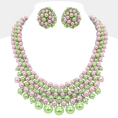 Fashnzfab Pearl Embellished Collar Necklace - Pink & Green