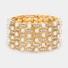 Fashnzfab Pearl Embellished Crystal Stretch Evening Bracelet Cream, Gold In Gold