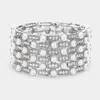Fashnzfab Pearl Embellished Crystal Stretch Evening Bracelet Rhodium, White In Multi