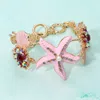 Fashnzfab Pearl Embellished Enamel Starfish Seashell Link Toggle Bracelet In Pink