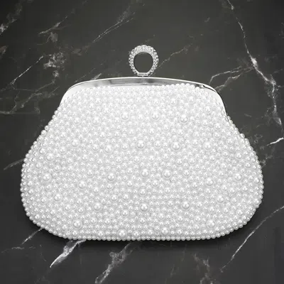 Fashnzfab Pearl Embellished Evening Clutch Bag / Crossbody Bag In Silver