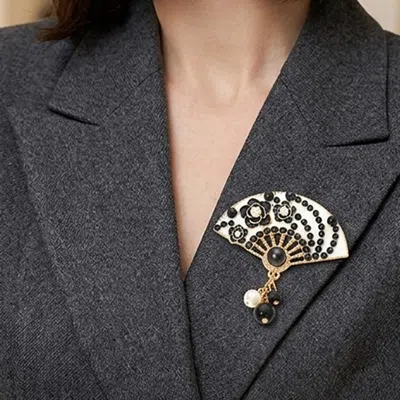 Fashnzfab Pearl Embellished Floral Fan Pin Brooch In Gold