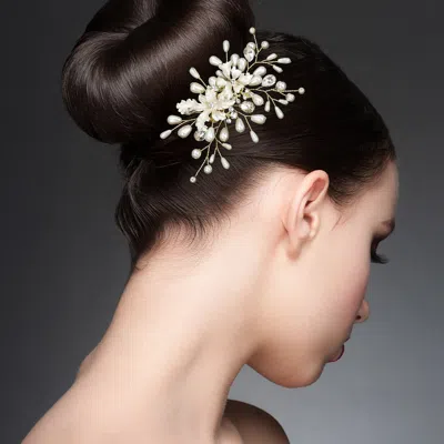 Fashnzfab Pearl Embellished Flower Leaf Vine Hair Comb In White