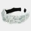 Fashnzfab Pearl Embellished Flower Patterned Knot Burnout Headband In Green