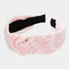 Fashnzfab Pearl Embellished Flower Patterned Knot Burnout Headband In Pink
