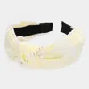 Fashnzfab Pearl Embellished Flower Patterned Knot Burnout Headband In Yellow