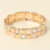 Fashnzfab Pearl Embellished Geometric Double Row Stretch Bracelet Gold In Gold