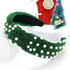 Fashnzfab Pearl Embellished Glittered Fabric Knot Headband In Green