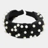 Fashnzfab Pearl Embellished Knot Burnout Headband In Black