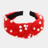 Fashnzfab Pearl Embellished Knot Burnout Headband In Red