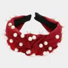 Fashnzfab Pearl Embellished Knot Burnout Headband In White