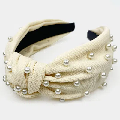 Fashnzfab Pearl Embellished Knot Burnout Headband In Yellow