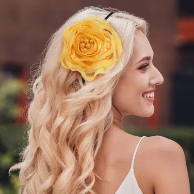 Fashnzfab Pearl Embellished Mesh Fabric Flower Headband In Multi