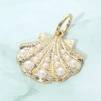 Fashnzfab Pearl Embellished Shell Pendant Charm - Cream, Gold In Multi