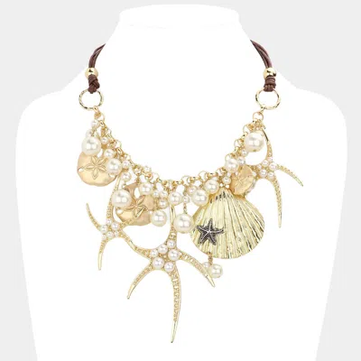 Fashnzfab Pearl Embellished Starfish Shell Pendant Necklace - Gold In Silver