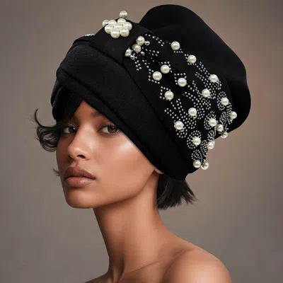 Fashnzfab Pearl Embellished Statement Turban Hair Wrap In Black