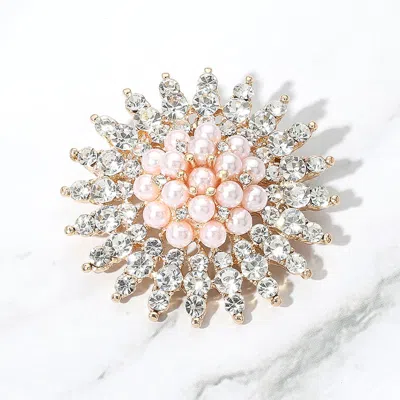 Fashnzfab Pearl Embellished Stone Paved Flower Pin Brooch In Silver