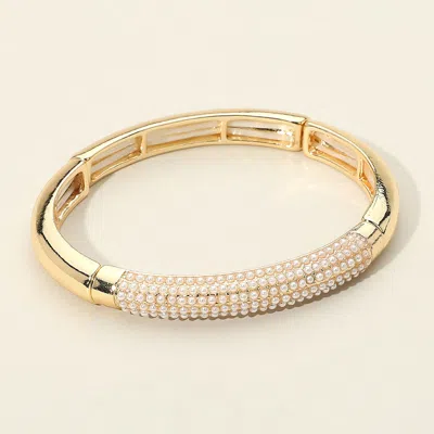 Fashnzfab Pearl Embellished Stretch Bracelet Cream, Gold In Multi