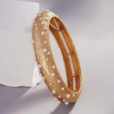 Fashnzfab Pearl Embellished Stretch Bracelet Matte Gold